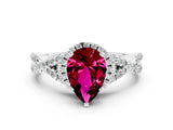 White gold Pear Cut Garnet  Halo Twist Band Solitaire Prong Setting Ring_24