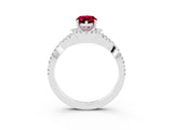 White gold Pear Cut Garnet  Halo Twist Band Solitaire Prong Setting Ring_27