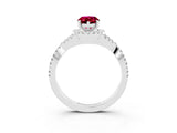White gold Pear Cut Garnet Halo Twist Band Solitaire Prong Setting Ring_3