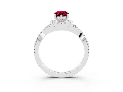 White gold Pear Cut Garnet Halo Twist Band Solitaire Prong Setting Ring_3