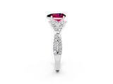 White gold Pear Cut Garnet  Halo Twist Band Solitaire Prong Setting Ring_56