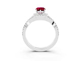 White gold Pear Cut Garnet  Halo Twist Band Solitaire Prong Setting Ring_57