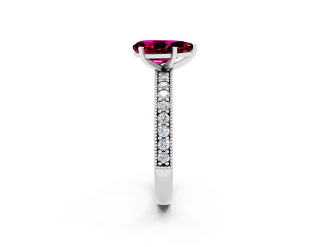 White gold Pear Cut Garnet Milgrain Pavé Engagement Ring with Four-Prong Setting_2