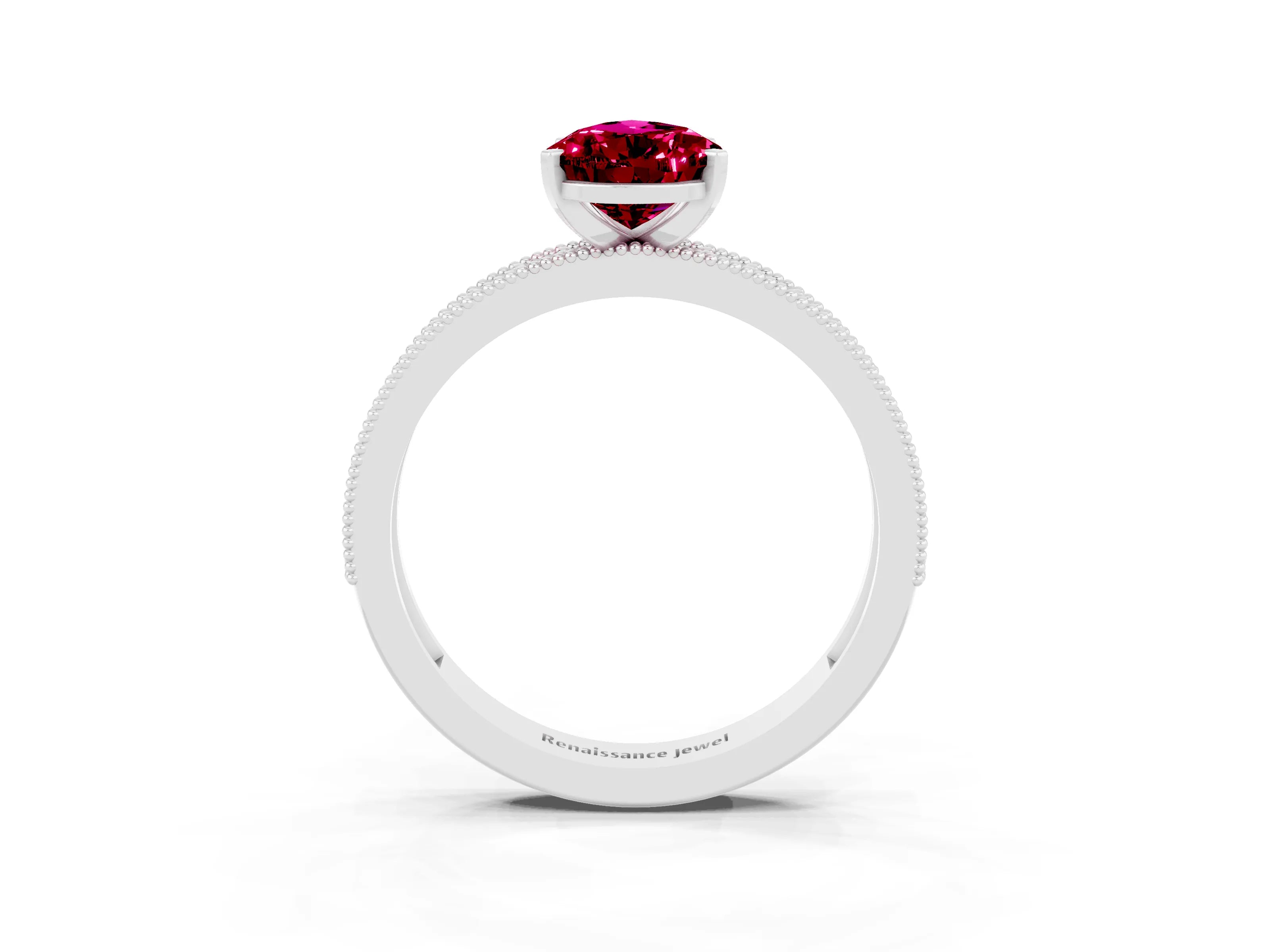 White gold Pear Cut Garnet Milgrain Pavé Engagement Ring with Four-Prong Setting_3