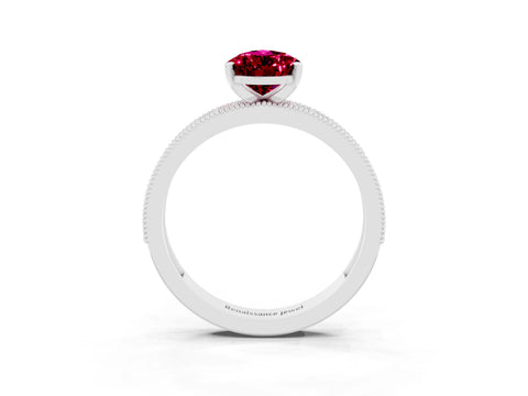 White gold Pear Cut Garnet Milgrain Pavé Engagement Ring with Four-Prong Setting_3
