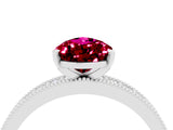 White gold Pear Cut Garnet Milgrain Pavé Engagement Ring with Four-Prong Setting_4