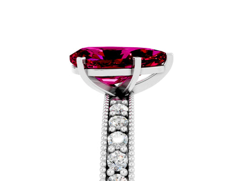 White gold Pear Cut Garnet Milgrain Pavé Engagement Ring with Four-Prong Setting_5