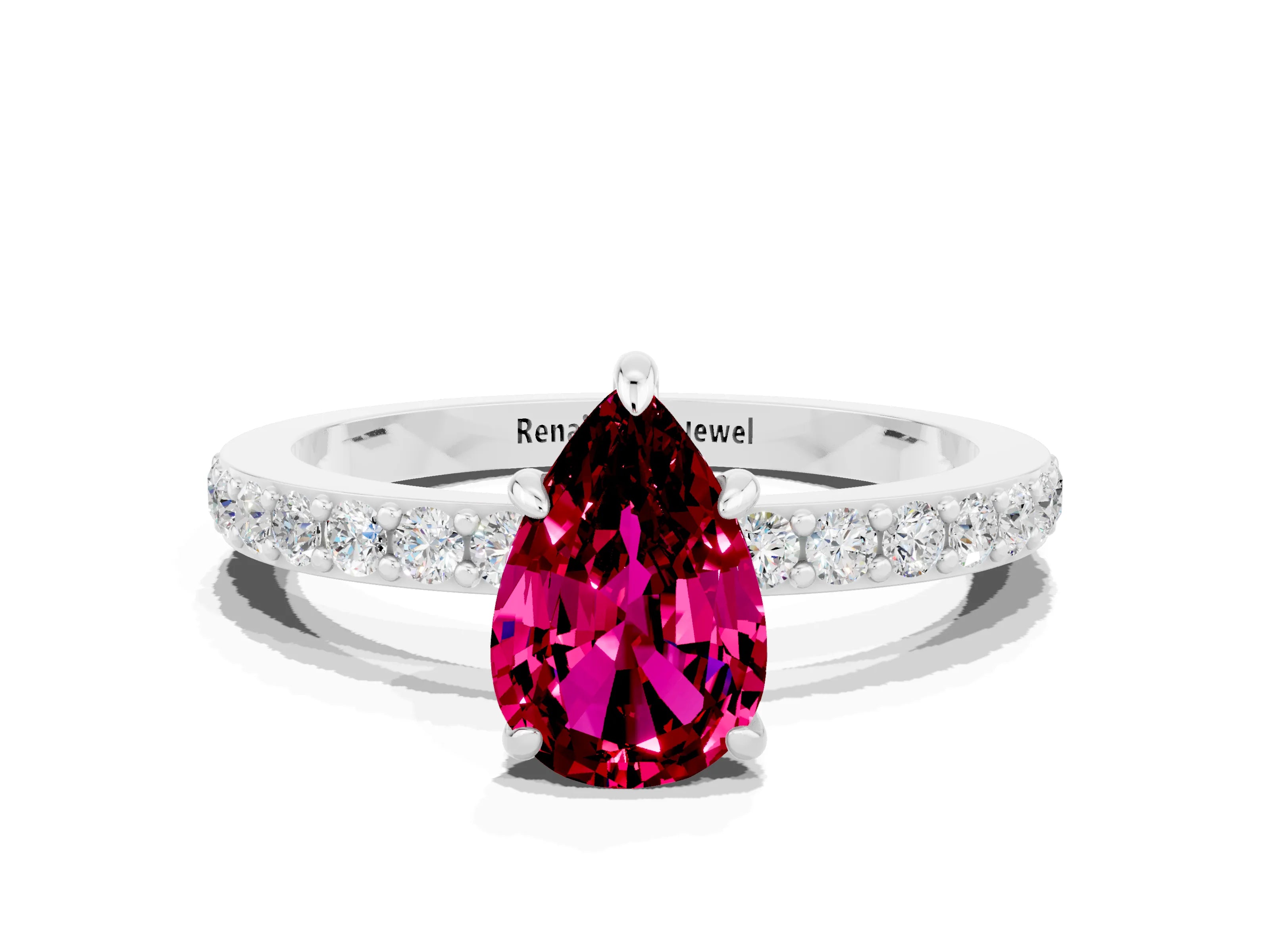 White gold Pear Cut Garnet Pavé Engagement Ring with Round  Accents and Prong Setting_12