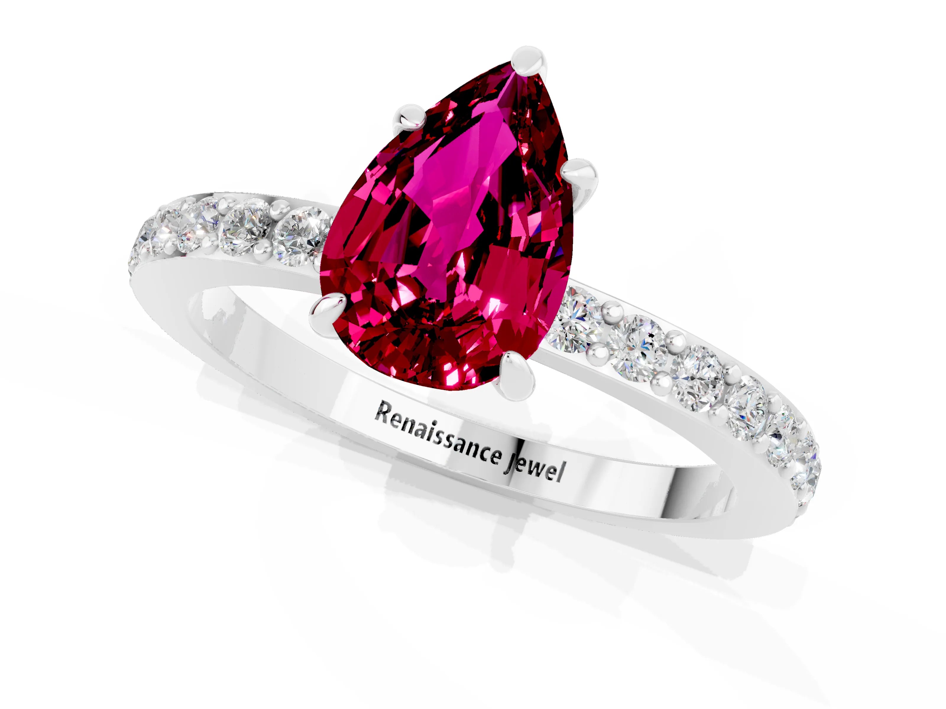 White gold Pear Cut Garnet Pavé Engagement Ring with Round  Accents and Prong Setting_13