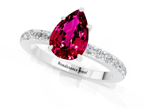 White gold Pear Cut Garnet Pavé Engagement Ring with Round  Accents and Prong Setting_13