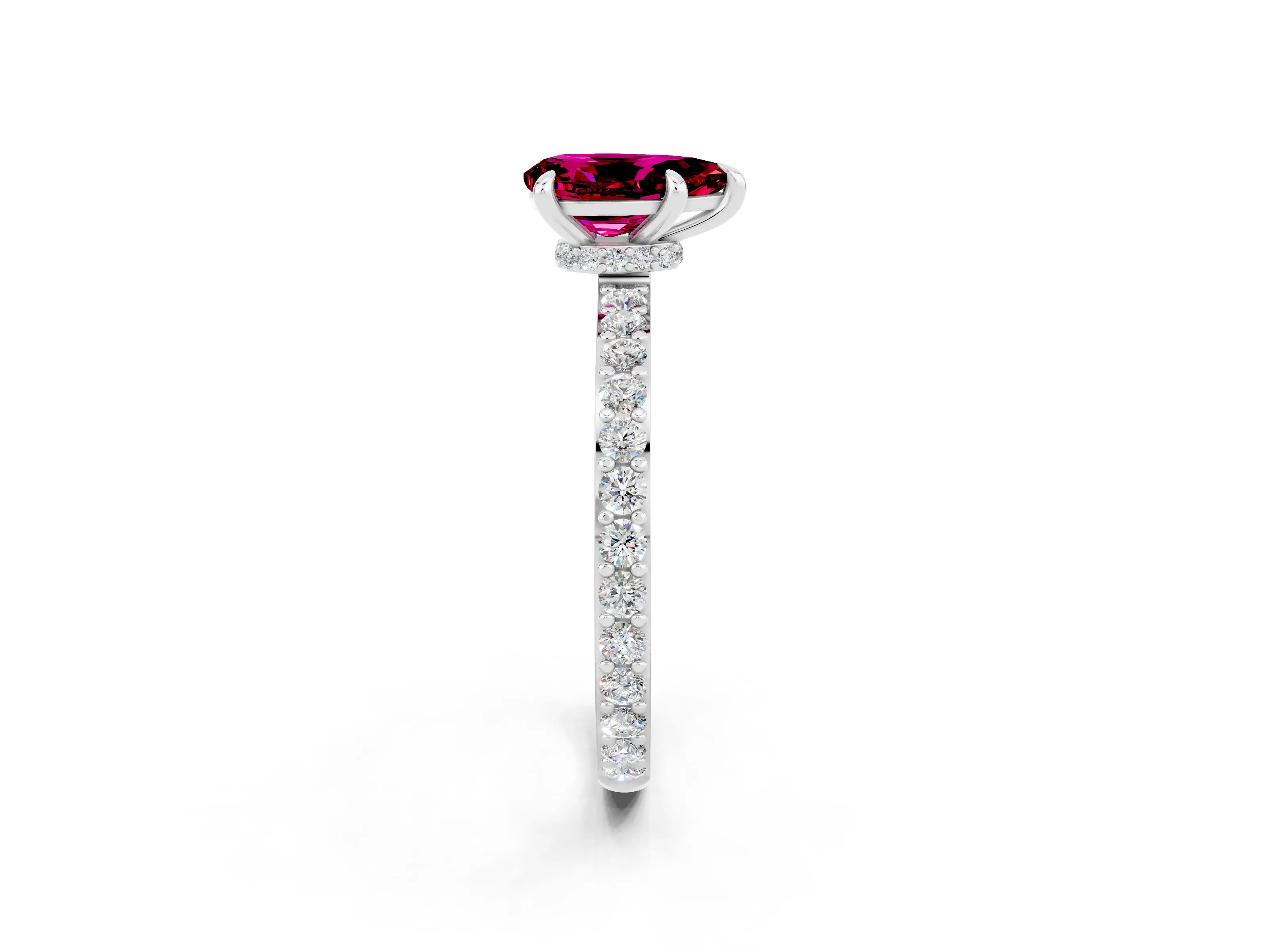 White gold Pear Cut Garnet Pavé Engagement Ring with Round  Accents and Prong Setting_14