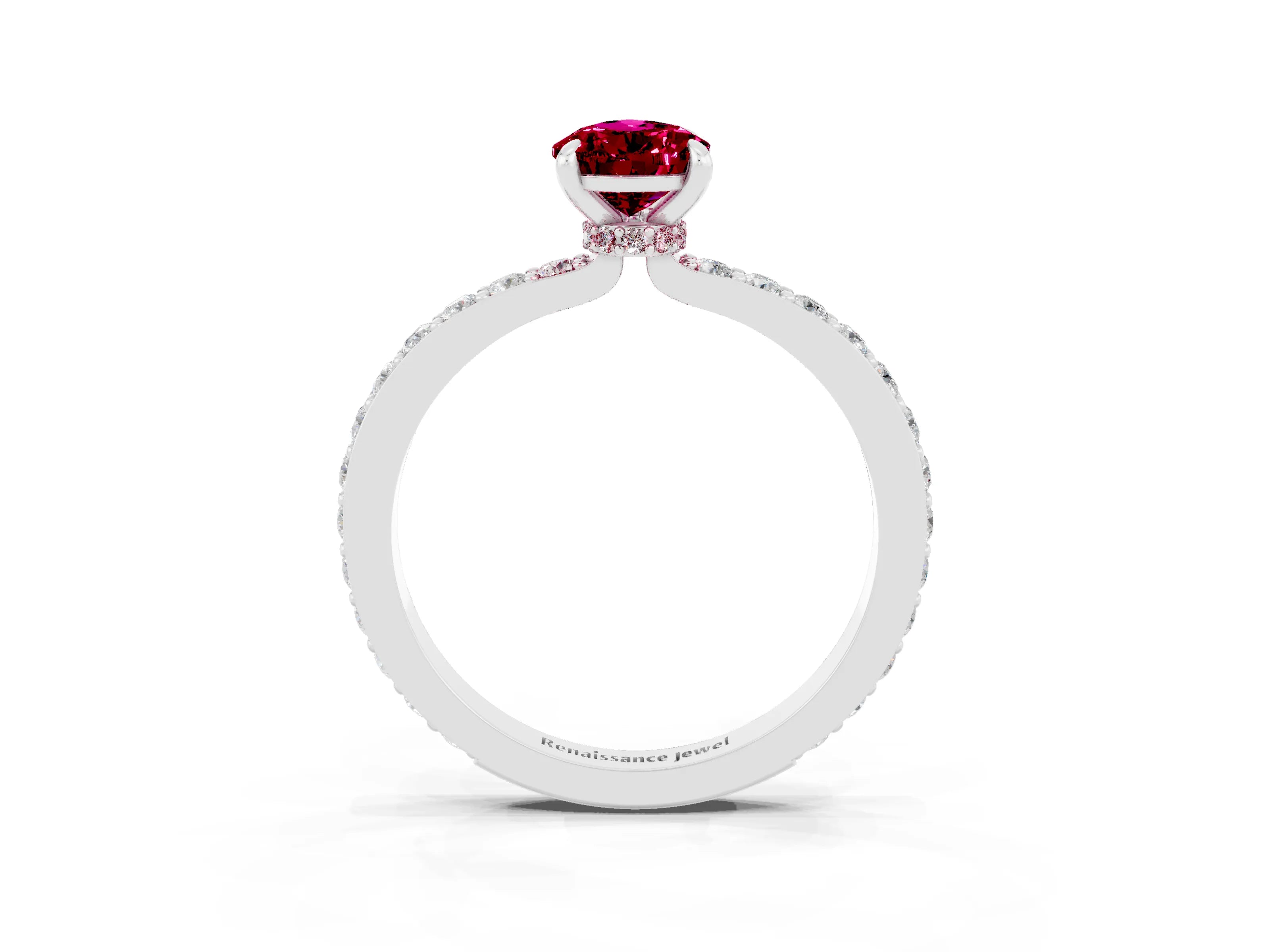 White gold Pear Cut Garnet Pavé Engagement Ring with Round  Accents and Prong Setting_15
