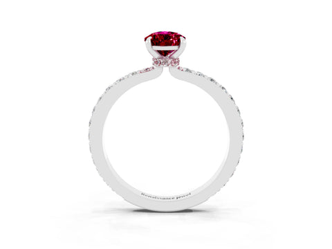 White gold Pear Cut Garnet Pavé Engagement Ring with Round  Accents and Prong Setting_15