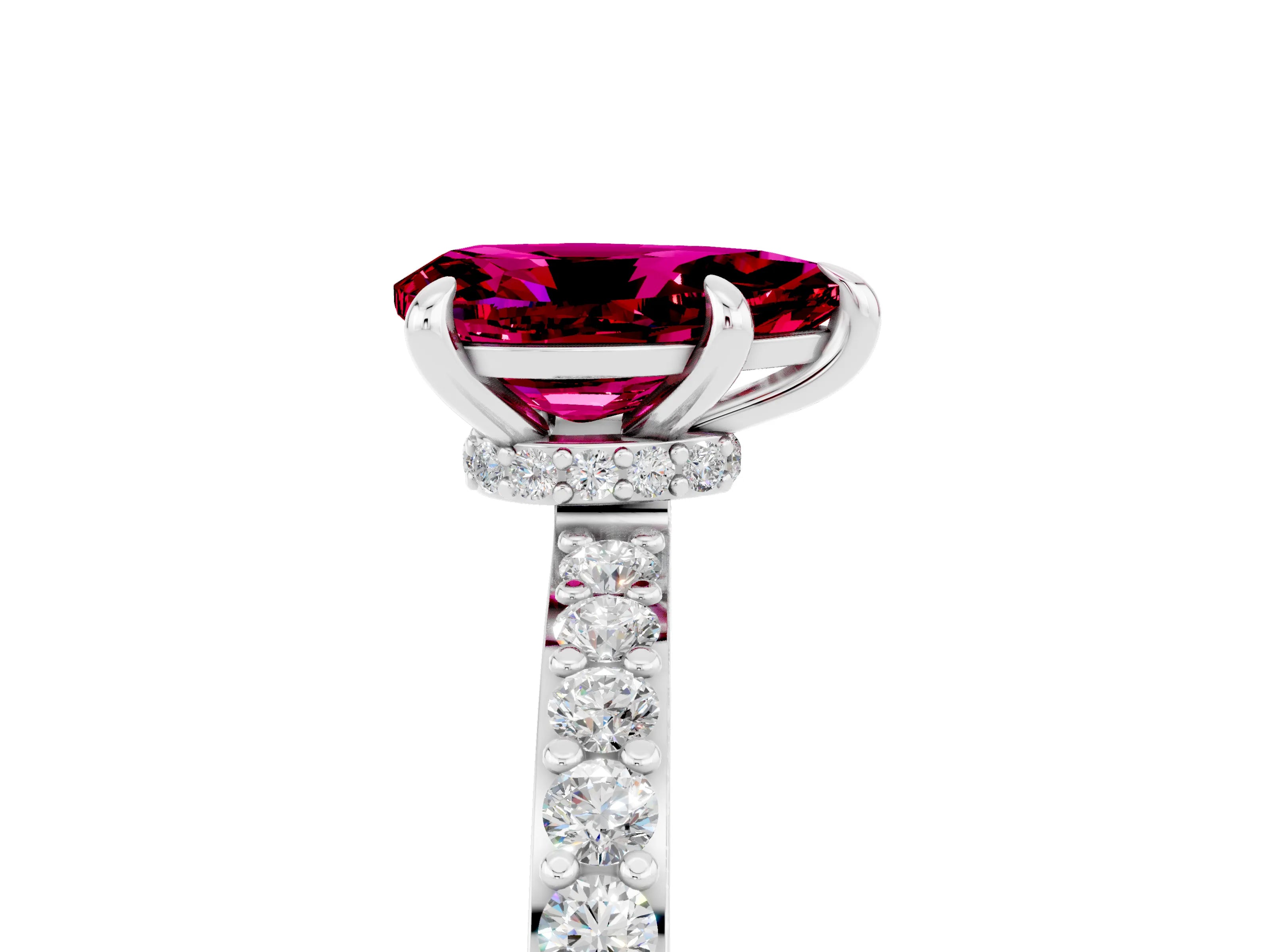 White gold Pear Cut Garnet Pavé Engagement Ring with Round  Accents and Prong Setting_17
