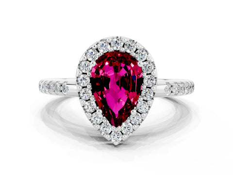 White gold Pear Cut Garnet Pavé Halo Ring with Four-Prong Setting_12