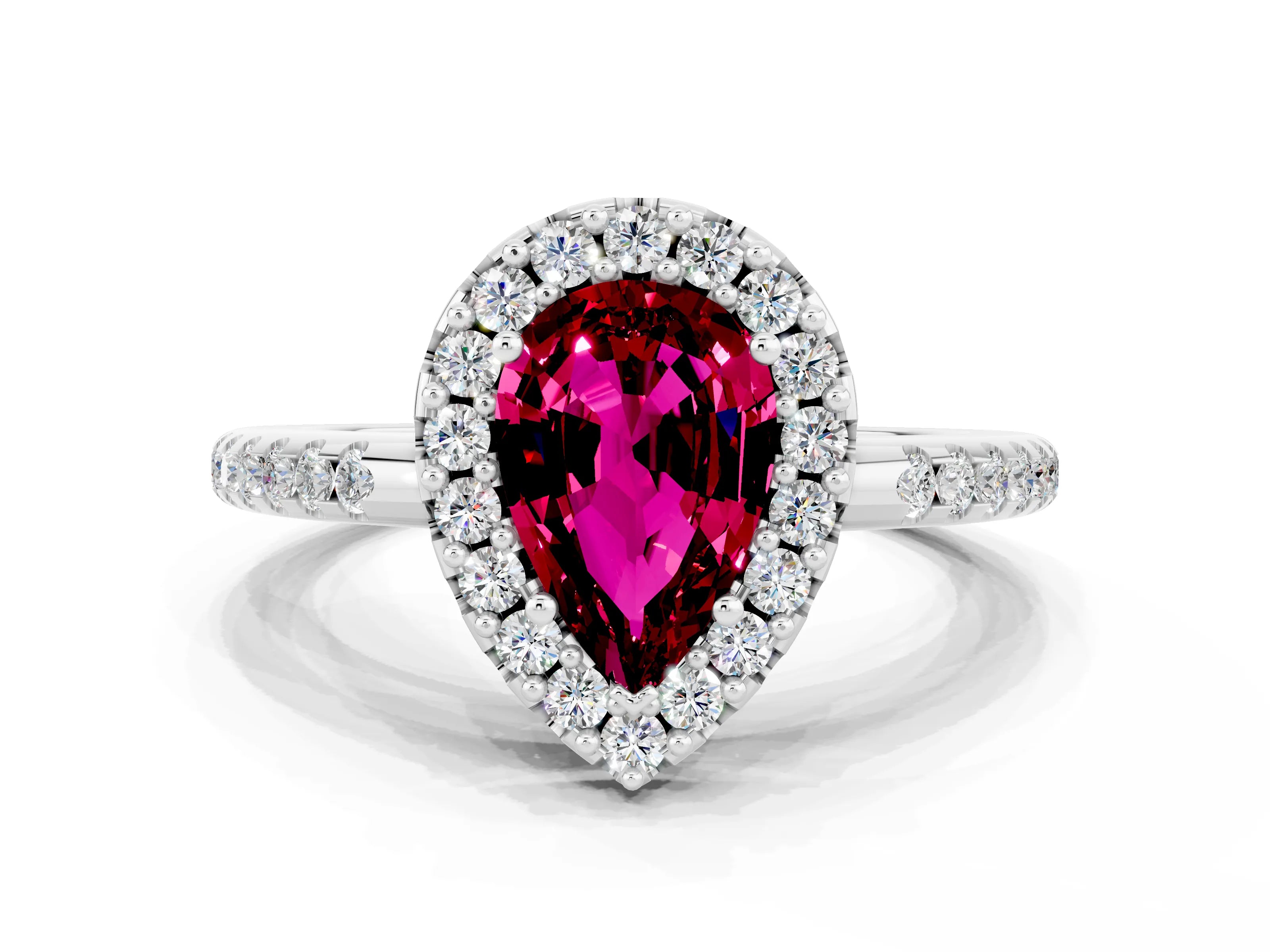 White gold Pear Cut Garnet Pavé Halo Ring with Four-Prong Setting_12