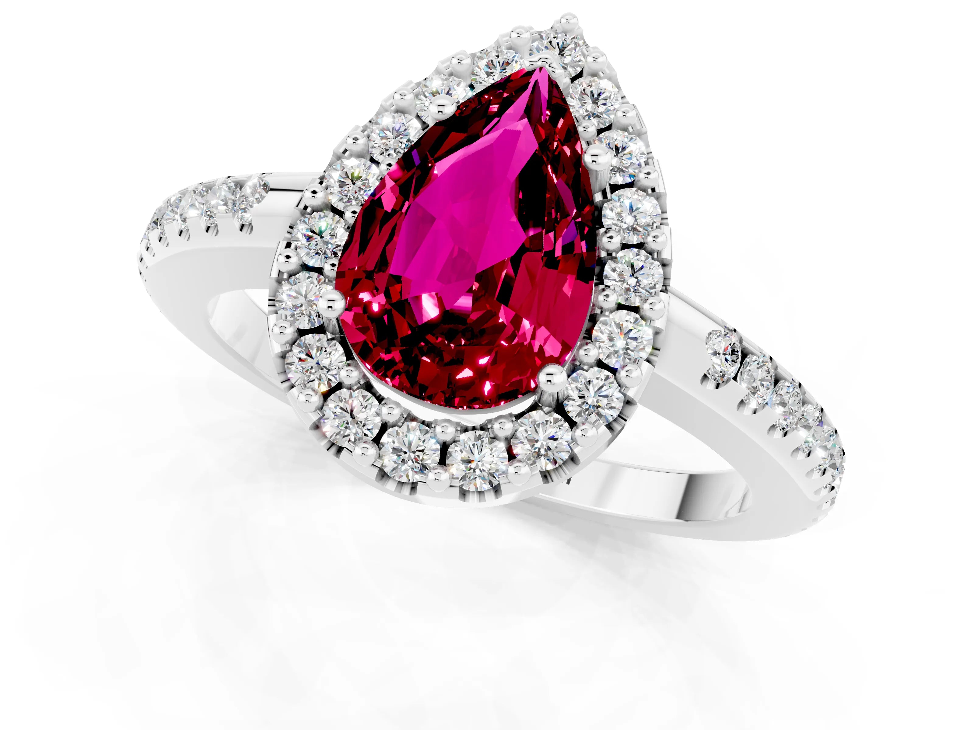 White gold Pear Cut Garnet Pavé Halo Ring with Four-Prong Setting_13