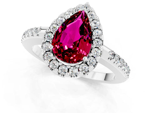 White gold Pear Cut Garnet Pavé Halo Ring with Four-Prong Setting_13