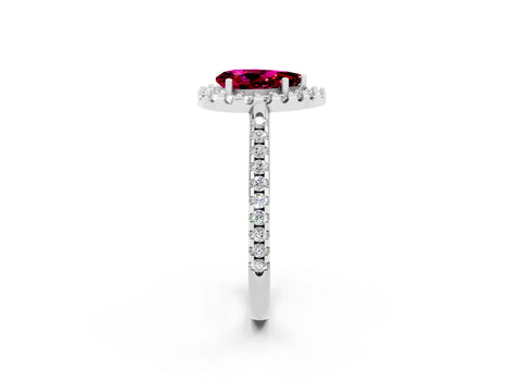 White gold Pear Cut Garnet Pavé Halo Ring with Four-Prong Setting_14