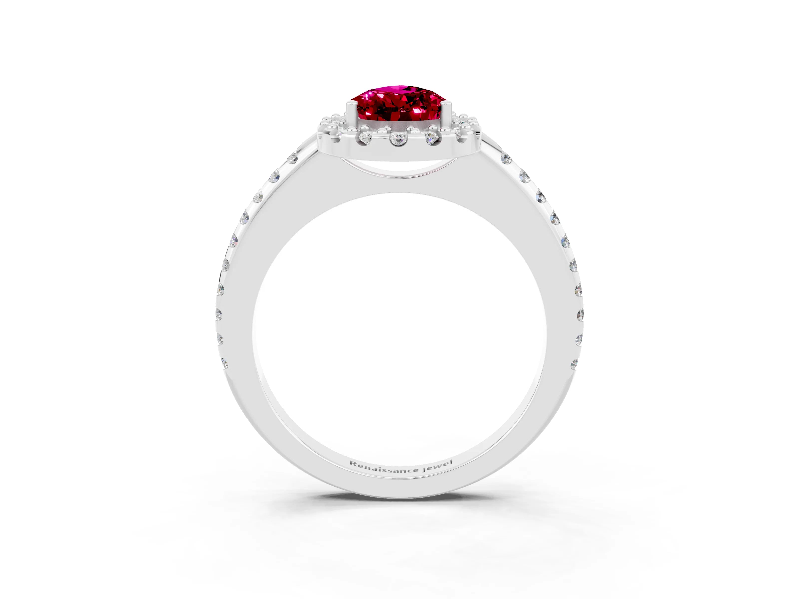 White gold Pear Cut Garnet Pavé Halo Ring with Four-Prong Setting_15