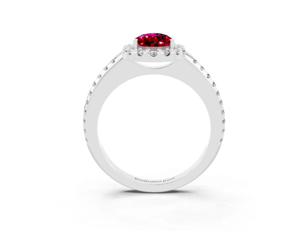 Silver Pear Cut Garnet Pavé Halo Ring with Four-Prong Setting