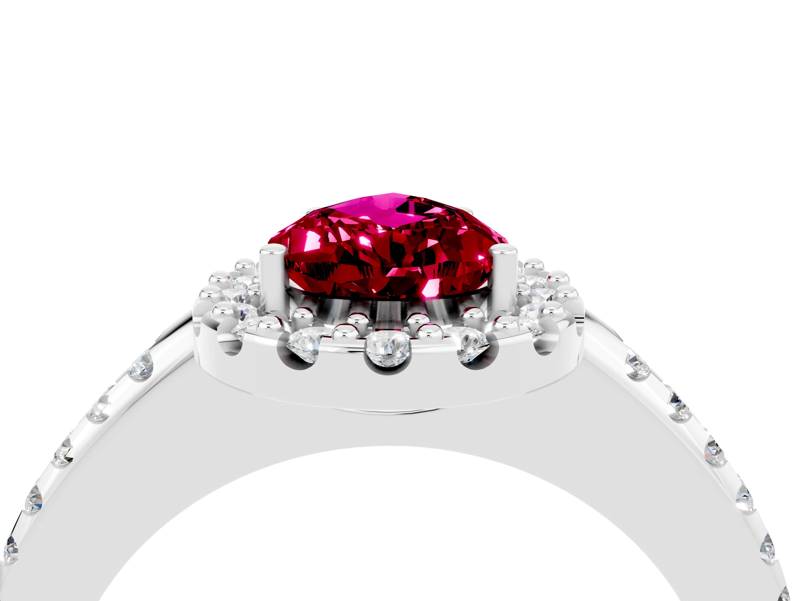 White gold Pear Cut Garnet Pavé Halo Ring with Four-Prong Setting_16