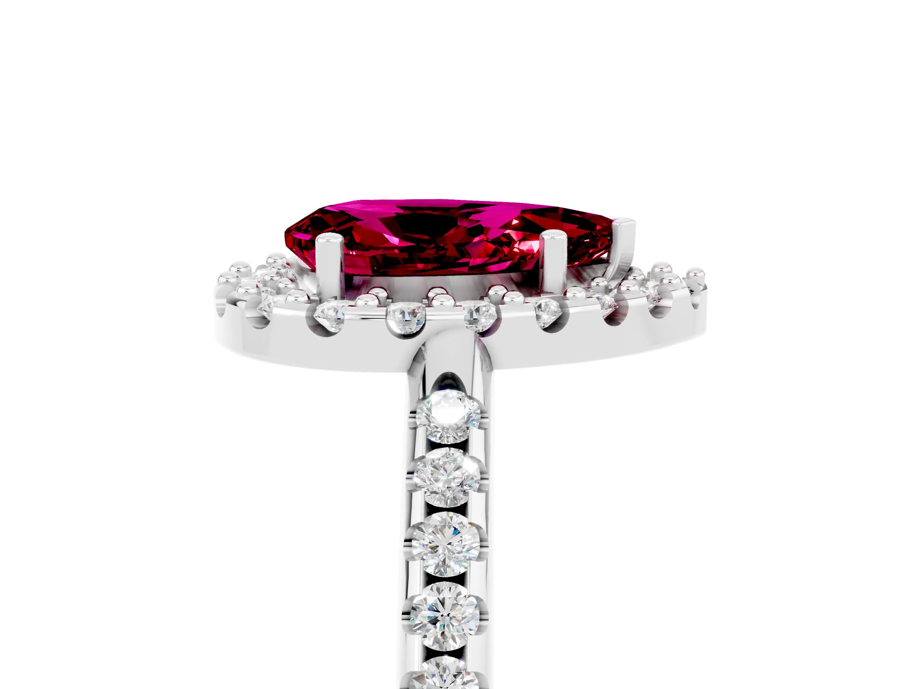 White gold Pear Cut Garnet Pavé Halo Ring with Four-Prong Setting_17