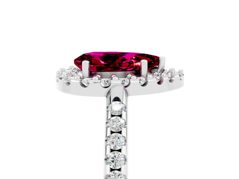 White gold Pear Cut Garnet Pavé Halo Ring with Four-Prong Setting_17