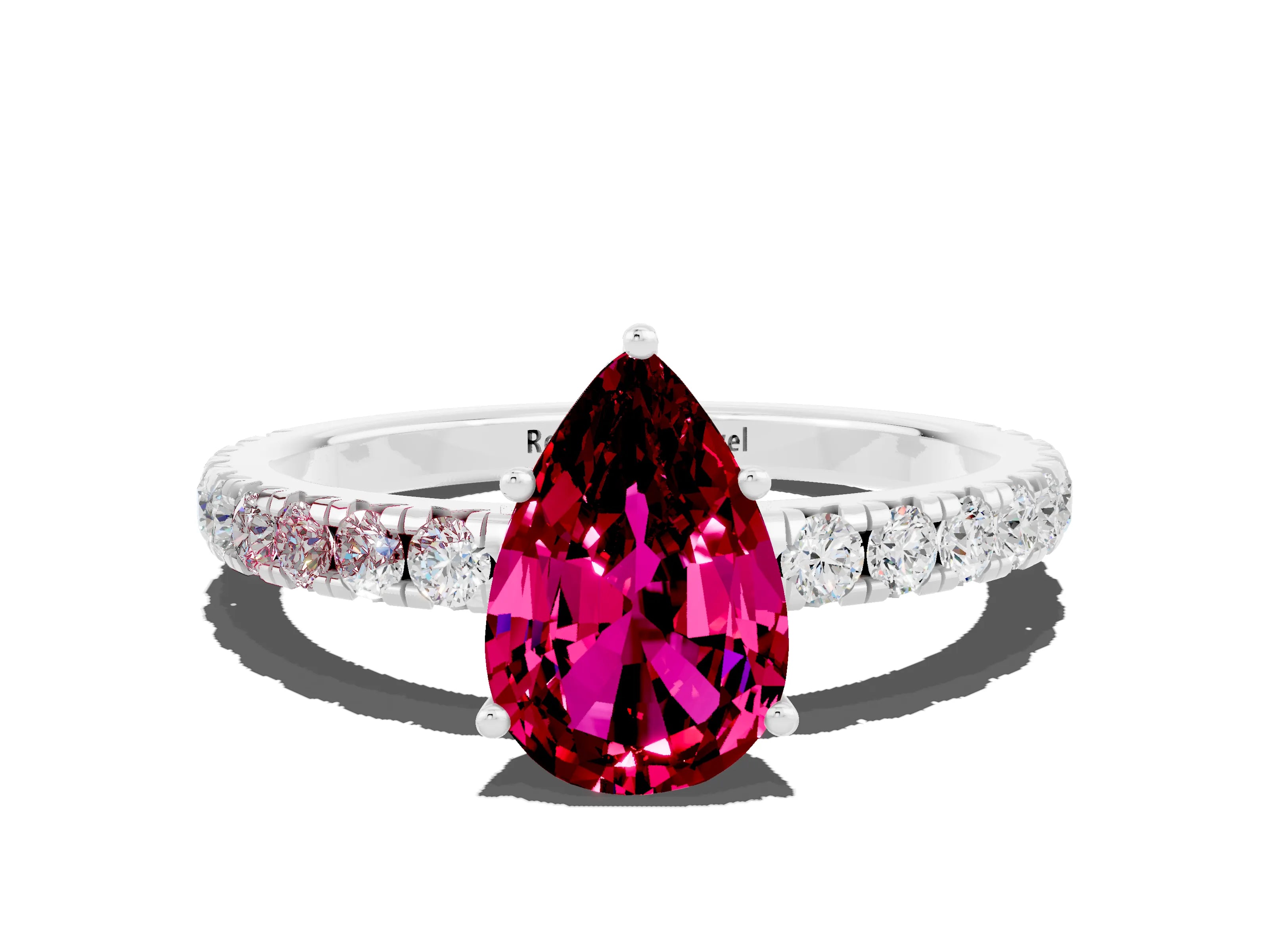 White gold Pear Cut Garnet Pavé Solitaire Engagement Ring with Four-Prong Setting_12