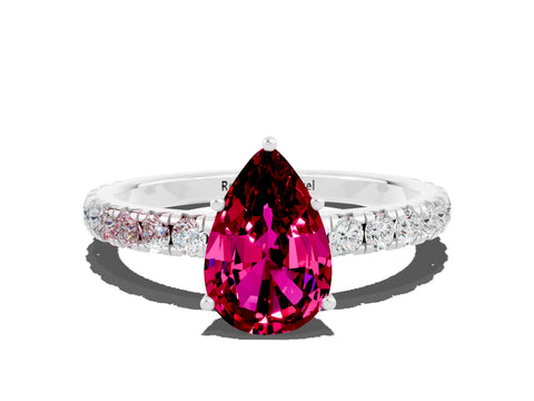 White gold Pear Cut Garnet Pavé Solitaire Engagement Ring with Four-Prong Setting_12