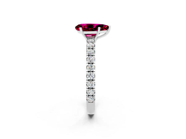 White gold Pear Cut Garnet Pavé Solitaire Engagement Ring with Four-Prong Setting