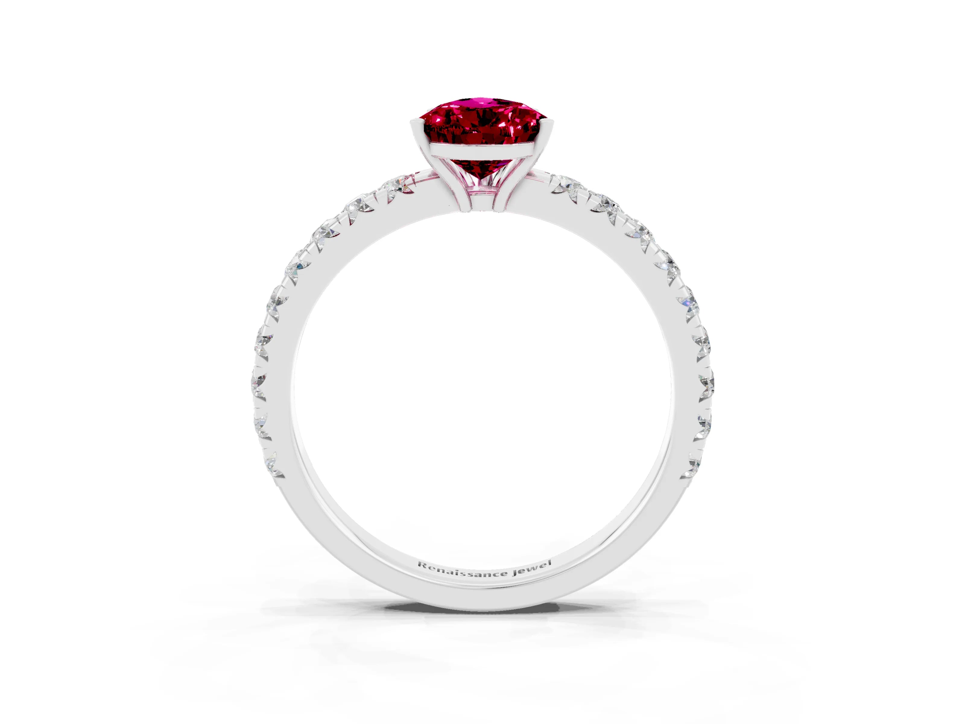 White gold Pear Cut Garnet Pavé Solitaire Engagement Ring with Four-Prong Setting_15