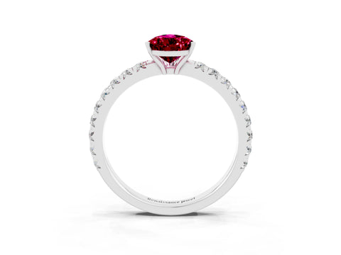 White gold Pear Cut Garnet Pavé Solitaire Engagement Ring with Four-Prong Setting_15