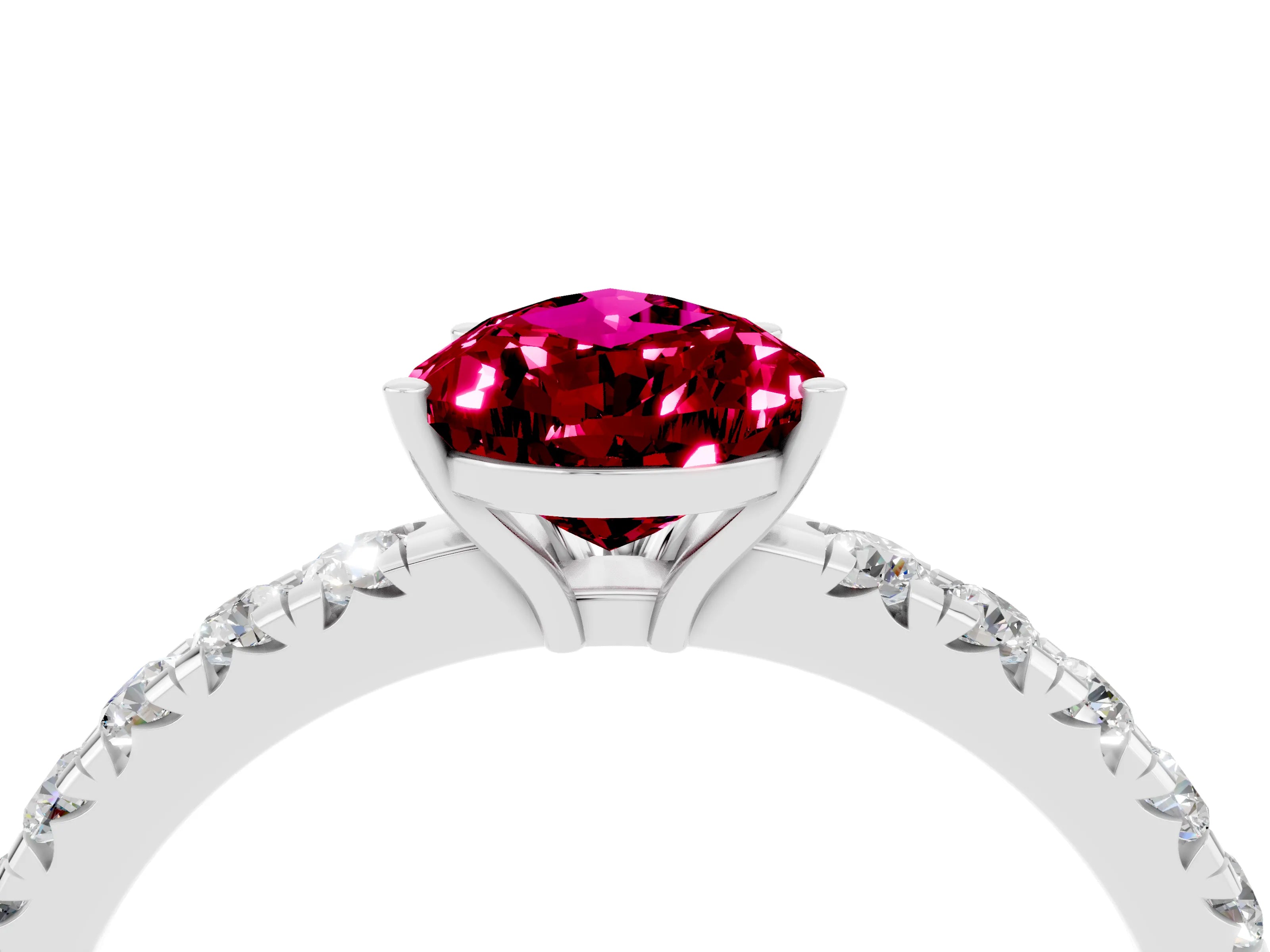 White gold Pear Cut Garnet Pavé Solitaire Engagement Ring with Four-Prong Setting_16