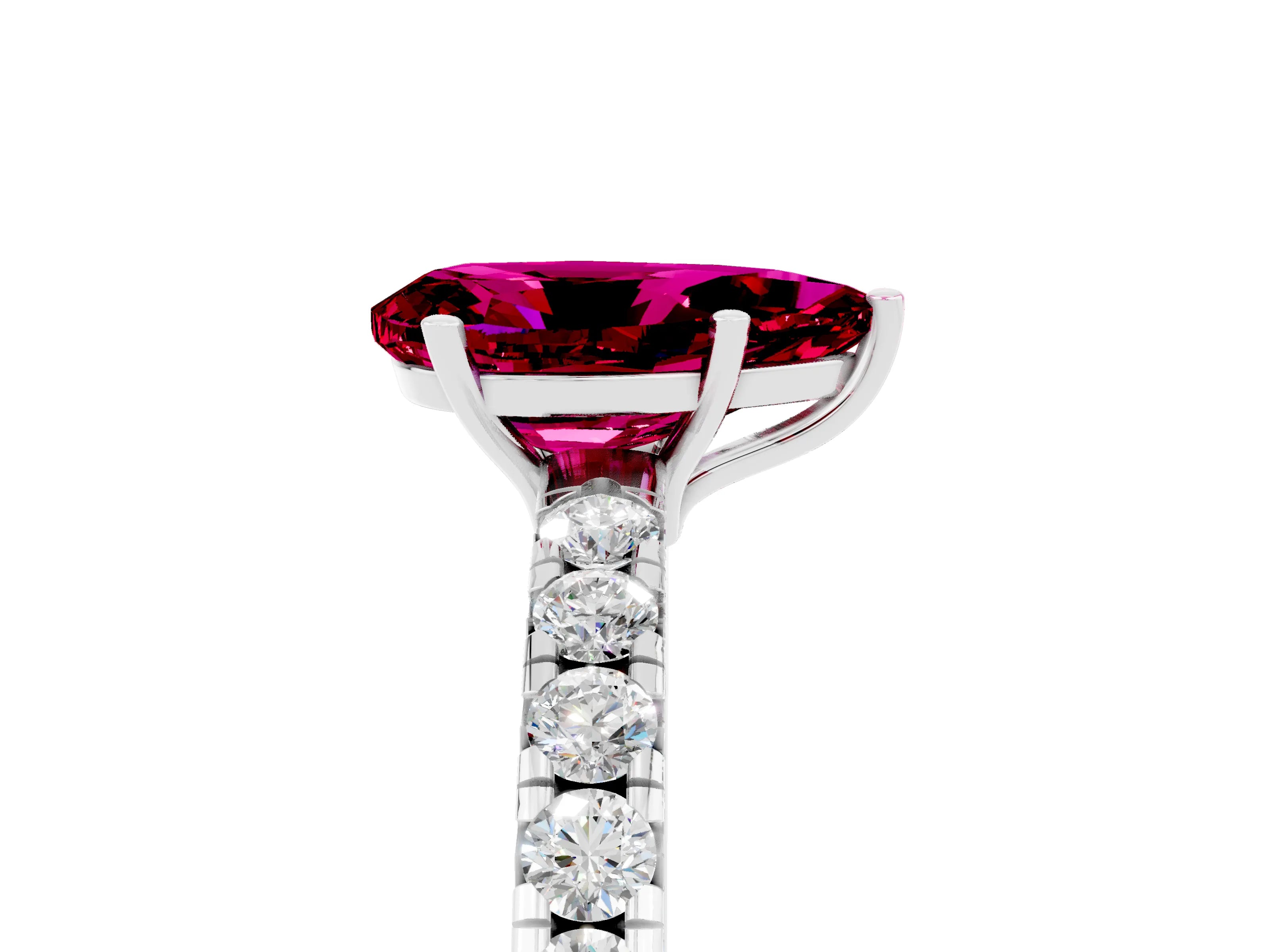 White gold Pear Cut Garnet Pavé Solitaire Engagement Ring with Four-Prong Setting_17