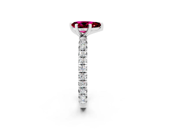 Silver Pear Cut Garnet Pavé Solitaire Ring with Round Band and Prong Setting