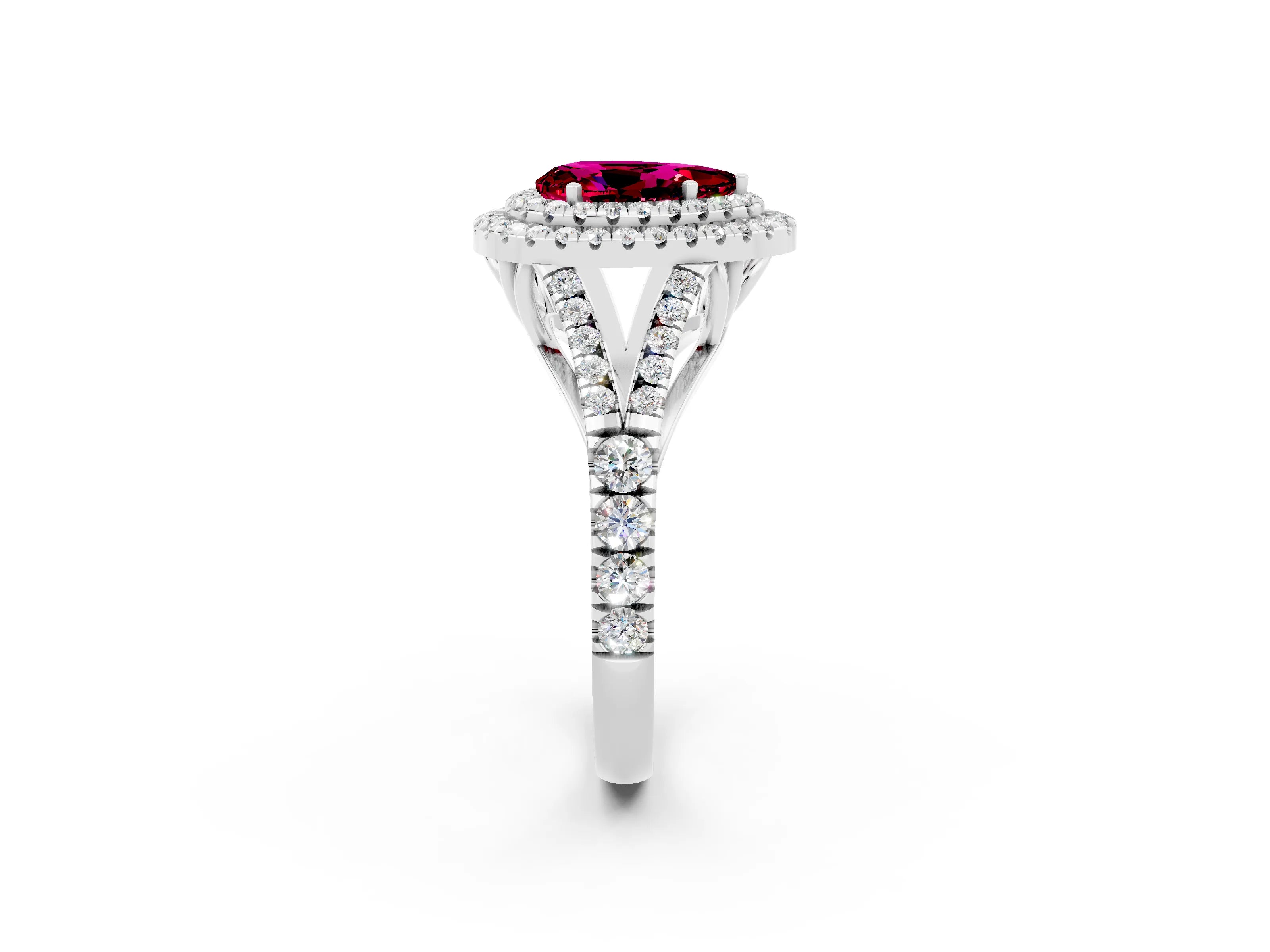 White gold Pear Cut Garnet Pavé Split Shank Double Halo Engagement Ring_2