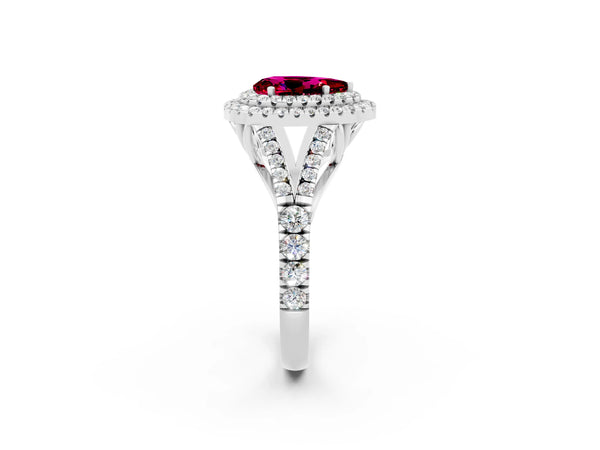 Platinum Pear Cut Garnet Pavé Split Shank Double Halo Engagement Ring