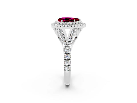 White gold Pear Cut Garnet Pavé Split Shank Double Halo Engagement Ring_2