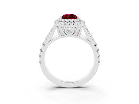 White gold Pear Cut Garnet Pavé Split Shank Double Halo Engagement Ring_3