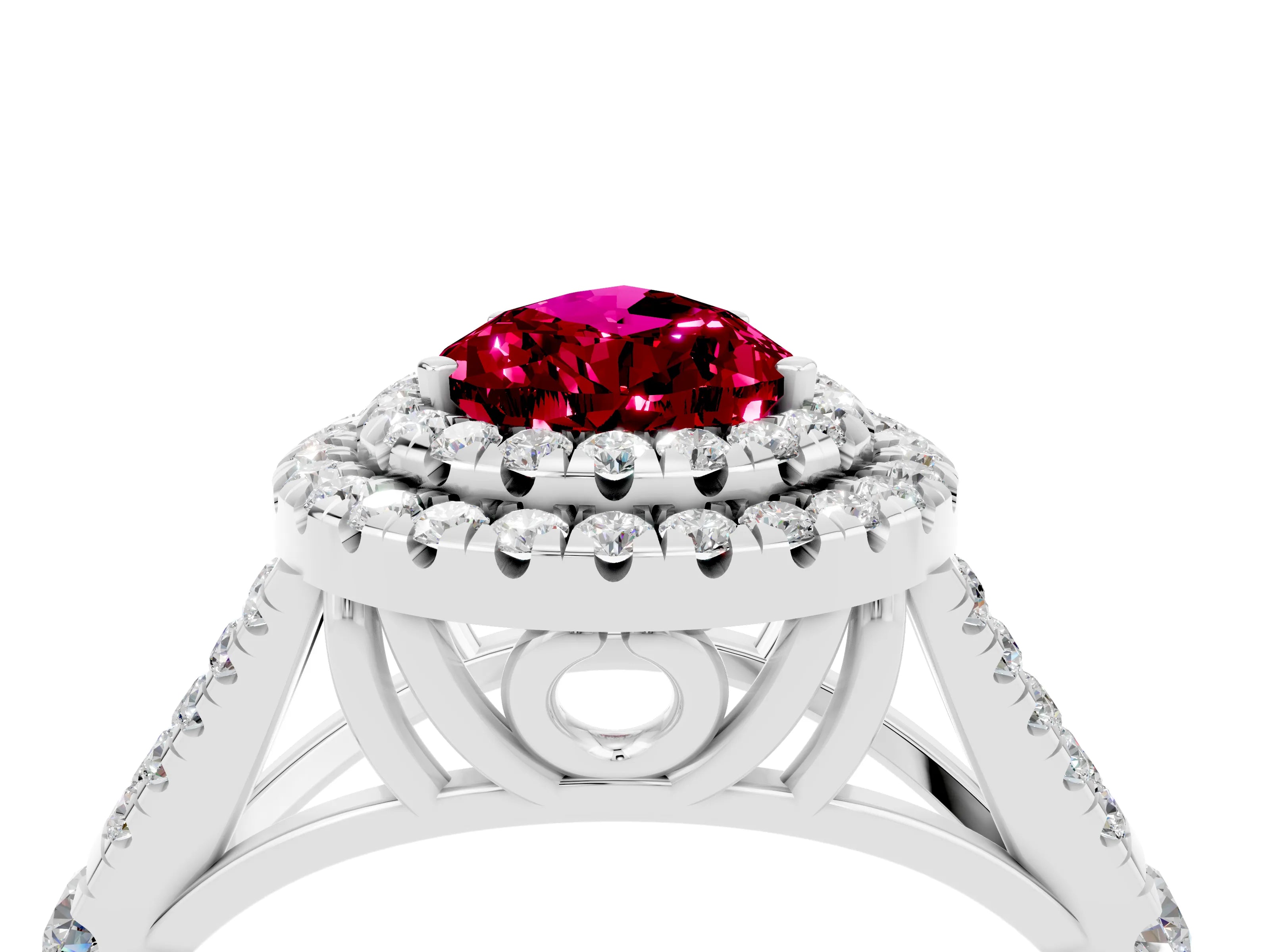 White gold Pear Cut Garnet Pavé Split Shank Double Halo Engagement Ring_4