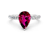 White gold Pear Cut Garnet Pave Band Solitaire Ring with Four-Prong Setting_24