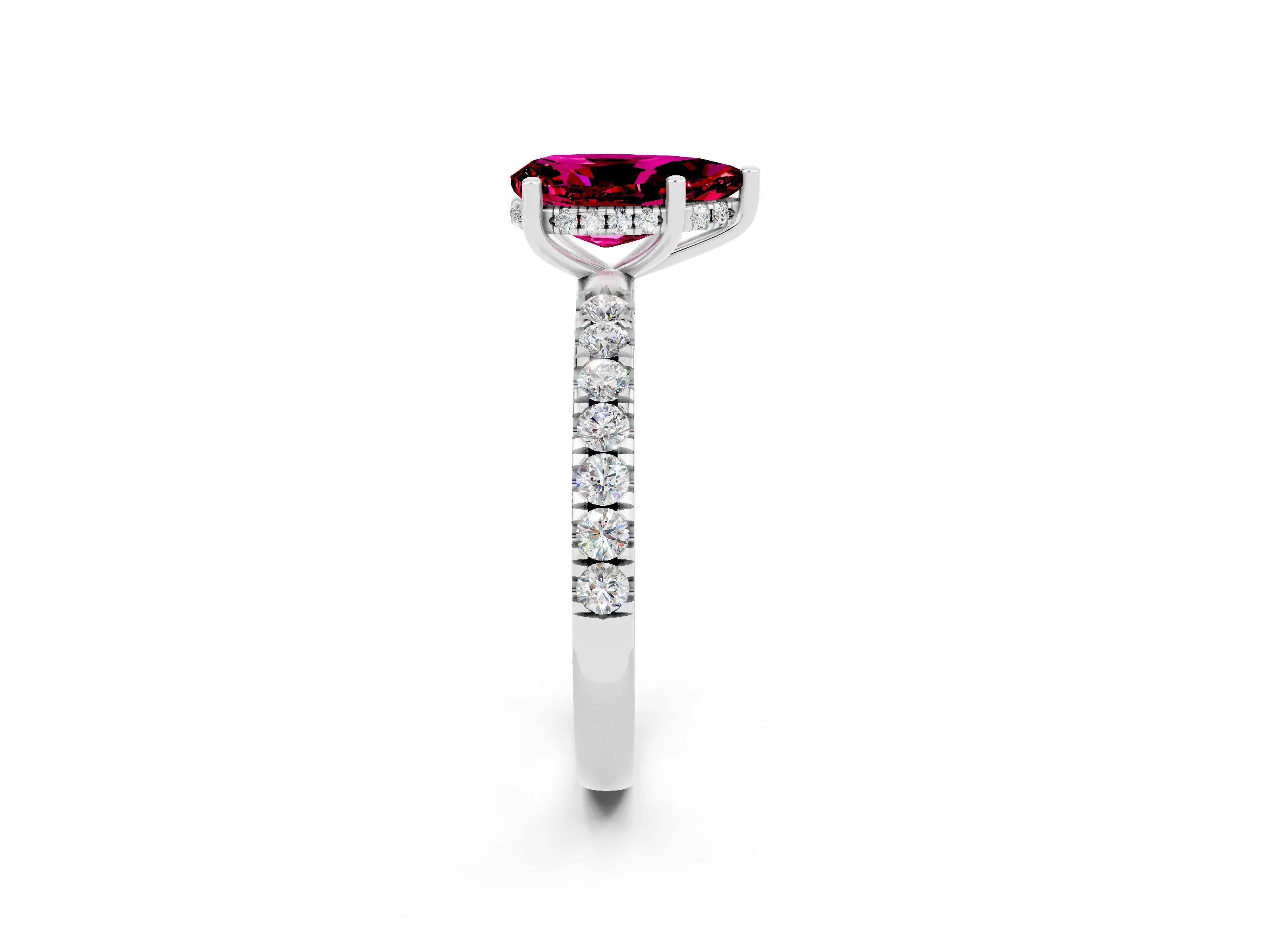 White gold Pear Cut Garnet Pave Band Solitaire Ring with Four-Prong Setting_26
