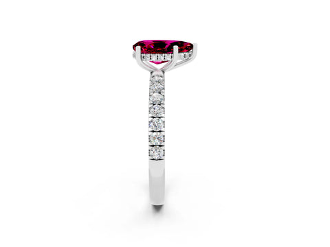 White gold Pear Cut Garnet Pave Band Solitaire Ring with Four-Prong Setting_26