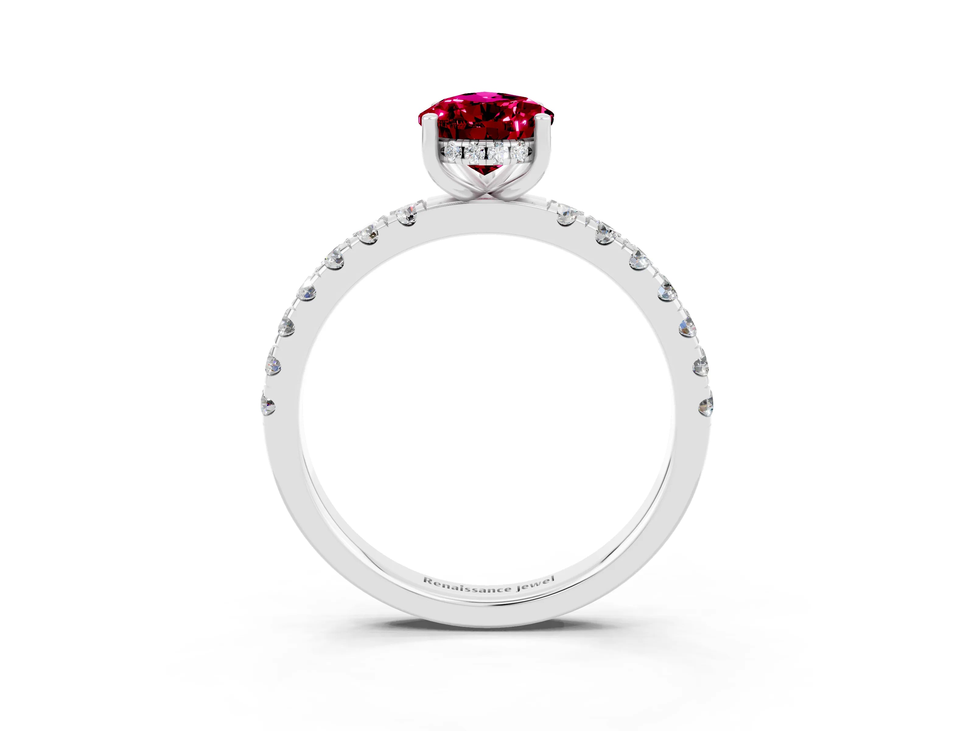 White gold Pear Cut Garnet Pave Band Solitaire Ring with Four-Prong Setting_27