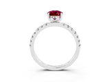 White gold Pear Cut Garnet Pave Band Solitaire Ring with Four-Prong Setting_27