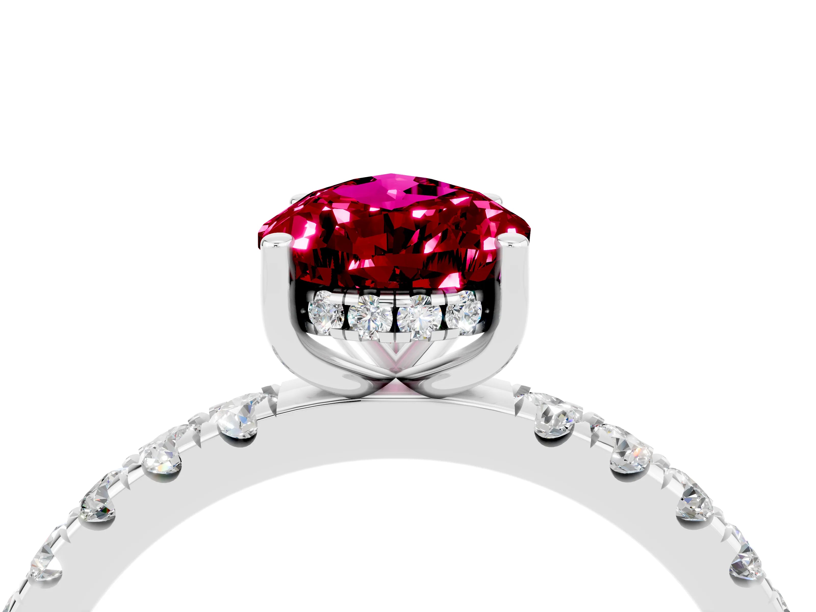 White gold Pear Cut Garnet Pave Band Solitaire Ring with Four-Prong Setting_28