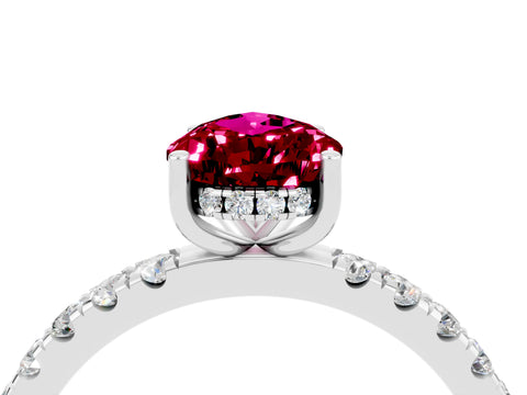 White gold Pear Cut Garnet Pave Band Solitaire Ring with Four-Prong Setting_28