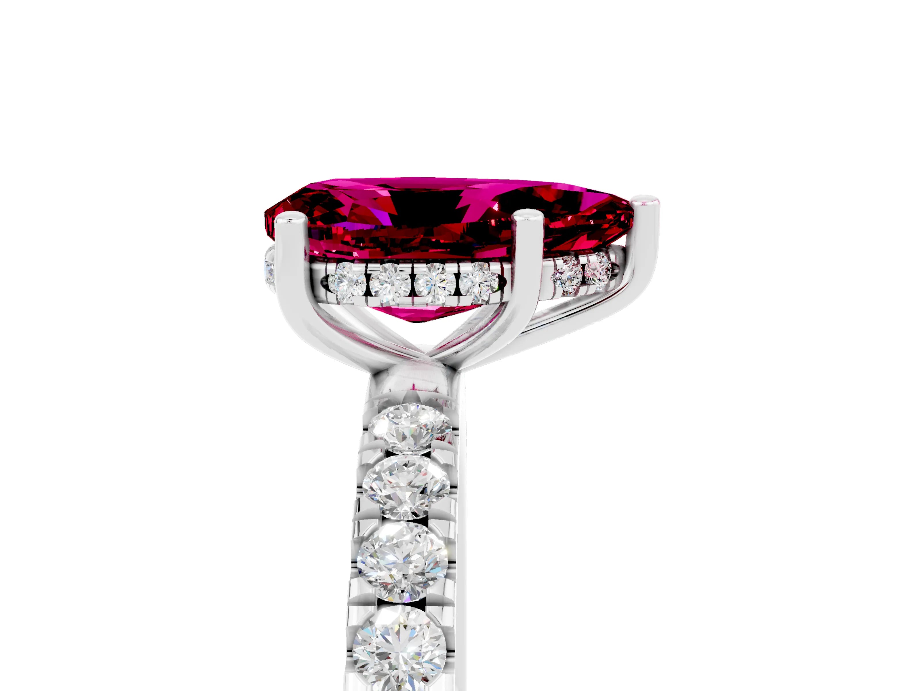 White gold Pear Cut Garnet Pave Band Solitaire Ring with Four-Prong Setting_29
