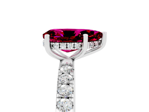 White gold Pear Cut Garnet Pave Band Solitaire Ring with Four-Prong Setting_29